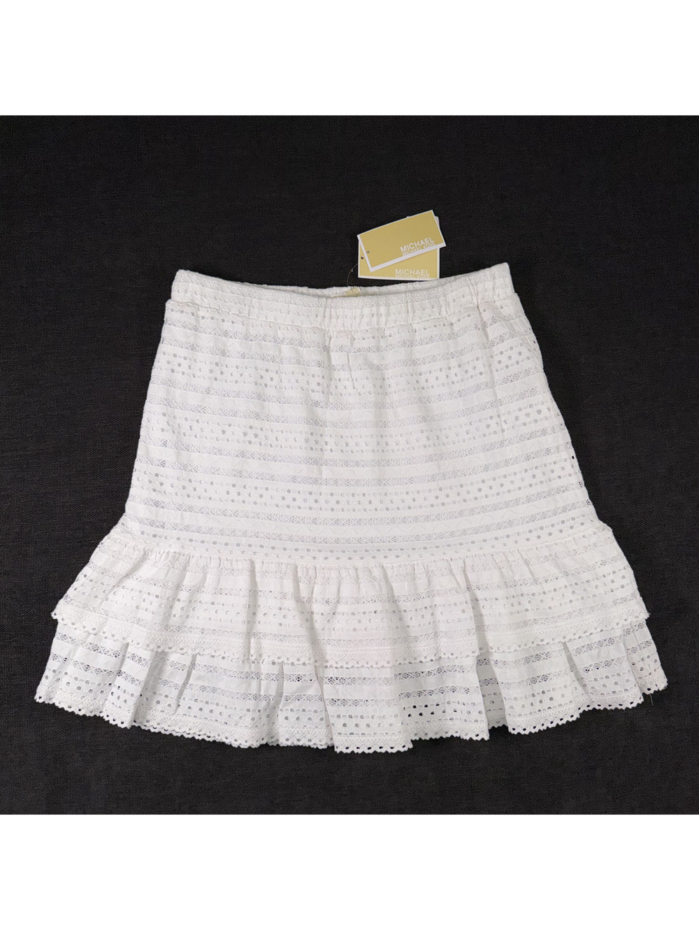 Michael Kors White Eyelet Ruffle Skirt Size S